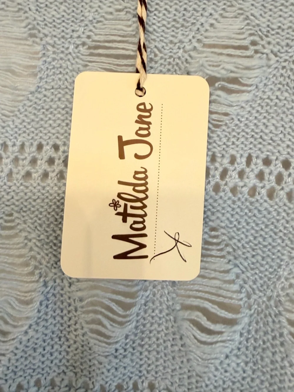 Matilda Jane Blue Open Knit Shrug Cardigan NWT Medium - Picture 4 of 7